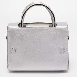 Pre Owned Dior Matte Silver Leather Mini Diorever Top Handle Bag