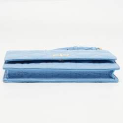 Pre Owned Dior Light Blue Cannage Leather Caro Belt Pouch with Chain