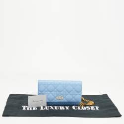 Pre Owned Dior Light Blue Cannage Leather Caro Belt Pouch with Chain