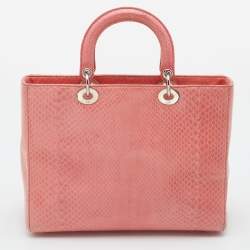 Pre Owned Dior Peach Python Large Lady Dior Tote
