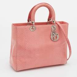 Pre Owned Dior Peach Python Large Lady Dior Tote