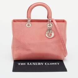 Pre Owned Dior Peach Python Large Lady Dior Tote