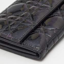 Pre Owned Dior Black Cannage Patent Leather Rendezvous Wallet on Chain