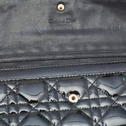 Pre Owned Dior Black Cannage Patent Leather Rendezvous Wallet on Chain