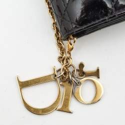 Pre Owned Dior Black Cannage Patent Leather Rendezvous Wallet on Chain