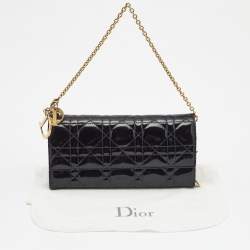 Pre Owned Dior Black Cannage Patent Leather Rendezvous Wallet on Chain
