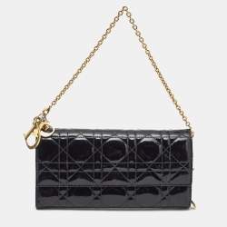 Pre Owned Dior Black Cannage Patent Leather Rendezvous Wallet on Chain