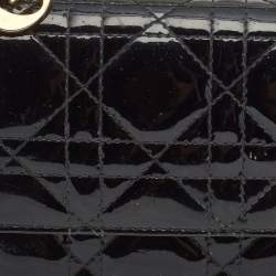 Pre Owned Dior Black Cannage Patent Leather Rendezvous Wallet on Chain