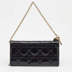Pre Owned Dior Black Cannage Patent Leather Rendezvous Wallet on Chain