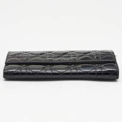 Pre Owned Dior Black Cannage Patent Leather Rendezvous Wallet on Chain