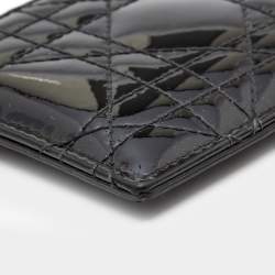 Pre Owned Dior Black Cannage Patent Leather Lady Dior Card Holder