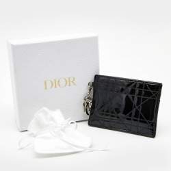 Pre Owned Dior Black Cannage Patent Leather Lady Dior Card Holder