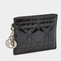 Pre Owned Dior Black Cannage Patent Leather Lady Dior Card Holder