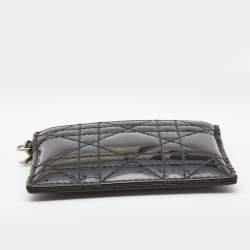 Pre Owned Dior Black Cannage Patent Leather Lady Dior Card Holder
