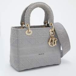 Pre Owned Dior Grey Cannage Embroidered Canvas Medium Lady D-Lite Tote