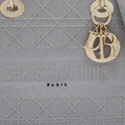 Pre Owned Dior Grey Cannage Embroidered Canvas Medium Lady D-Lite Tote