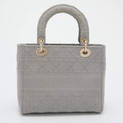 Pre Owned Dior Grey Cannage Embroidered Canvas Medium Lady D-Lite Tote