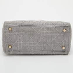 Pre Owned Dior Grey Cannage Embroidered Canvas Medium Lady D-Lite Tote