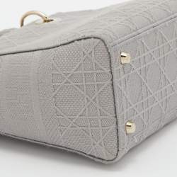 Pre Owned Dior Grey Cannage Embroidered Canvas Medium Lady D-Lite Tote