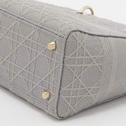 Pre Owned Dior Grey Cannage Embroidered Canvas Medium Lady D-Lite Tote