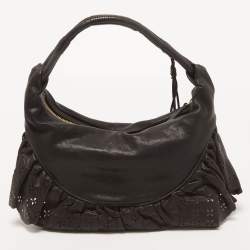Pre Owned Dior Black Leather Small Gypsy Ruffle Hobo