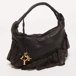 Pre Owned Dior Black Leather Small Gypsy Ruffle Hobo