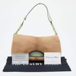 Pre Owned Dior Beige/Green Calfhair and Patent Leather Malice Shoulder Bag