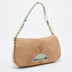 Pre Owned Dior Beige/Green Calfhair and Patent Leather Malice Shoulder Bag