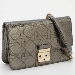 Pre Owned Dior Metallic Cannage Crinkled Leather Miss Dior Promenade Chain Bag