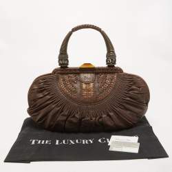 Pre Owned Dior Dark Brown Leather Medium Plisse Frame Bag