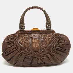 Pre Owned Dior Dark Brown Leather Medium Plisse Frame Bag