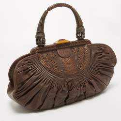Pre Owned Dior Dark Brown Leather Medium Plisse Frame Bag