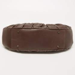 Pre Owned Dior Dark Brown Leather Medium Plisse Frame Bag