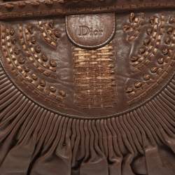 Pre Owned Dior Dark Brown Leather Medium Plisse Frame Bag