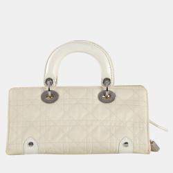 Pre Owned Christian Dior White Cannage Canvas East West Lady Dior Tote Bag