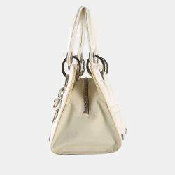 Pre Owned Christian Dior White Cannage Canvas East West Lady Dior Tote Bag