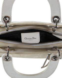 Pre Owned Christian Dior White Cannage Canvas East West Lady Dior Tote Bag