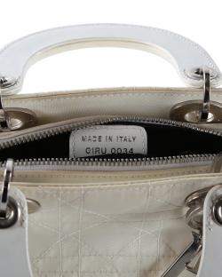 Pre Owned Christian Dior White Cannage Canvas East West Lady Dior Tote Bag