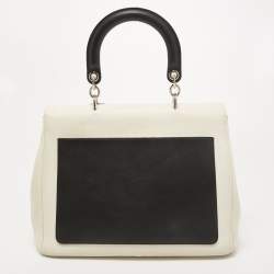 Dior White/Black Leather Large Be Dior Flap Top Handle Bag