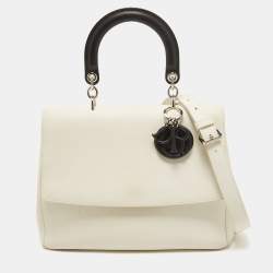 Dior White/Black Leather Large Be Dior Flap Top Handle Bag