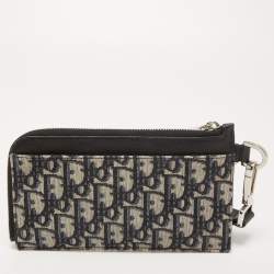 Dior Black Oblique Canvas and Leather Zip Wristlet Pouch