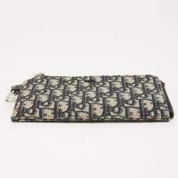 Dior Black Oblique Canvas and Leather Zip Wristlet Pouch