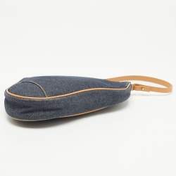 Pre Owned Dior Navy Blue/Beige Denim and Leather Saddle Pochette Bag