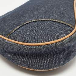 Pre Owned Dior Navy Blue/Beige Denim and Leather Saddle Pochette Bag