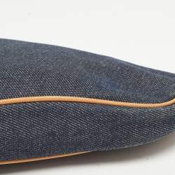 Pre Owned Dior Navy Blue/Beige Denim and Leather Saddle Pochette Bag