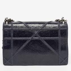 Pre Owned Dior Navy Blue Crackle Patent Leather Medium Diorama Shoulder Bag