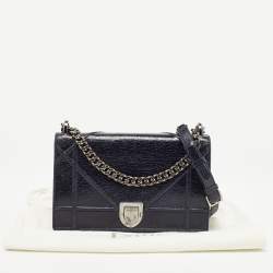 Pre Owned Dior Navy Blue Crackle Patent Leather Medium Diorama Shoulder Bag