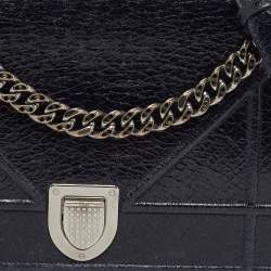 Pre Owned Dior Navy Blue Crackle Patent Leather Medium Diorama Shoulder Bag