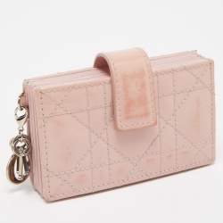 Pre Owned Dior Pink Cannage Patent Leather Lady Dior 5 Gusset Card Holder