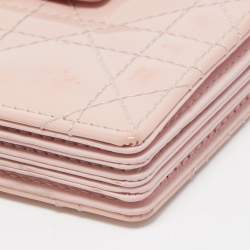 Pre Owned Dior Pink Cannage Patent Leather Lady Dior 5 Gusset Card Holder
